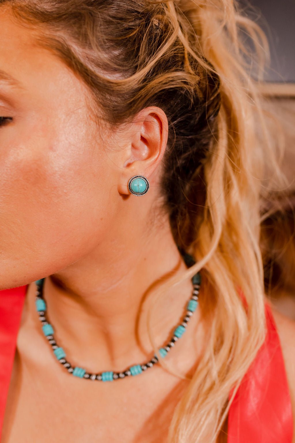 Round Turquoise Stud EarringsTurquoiseOS