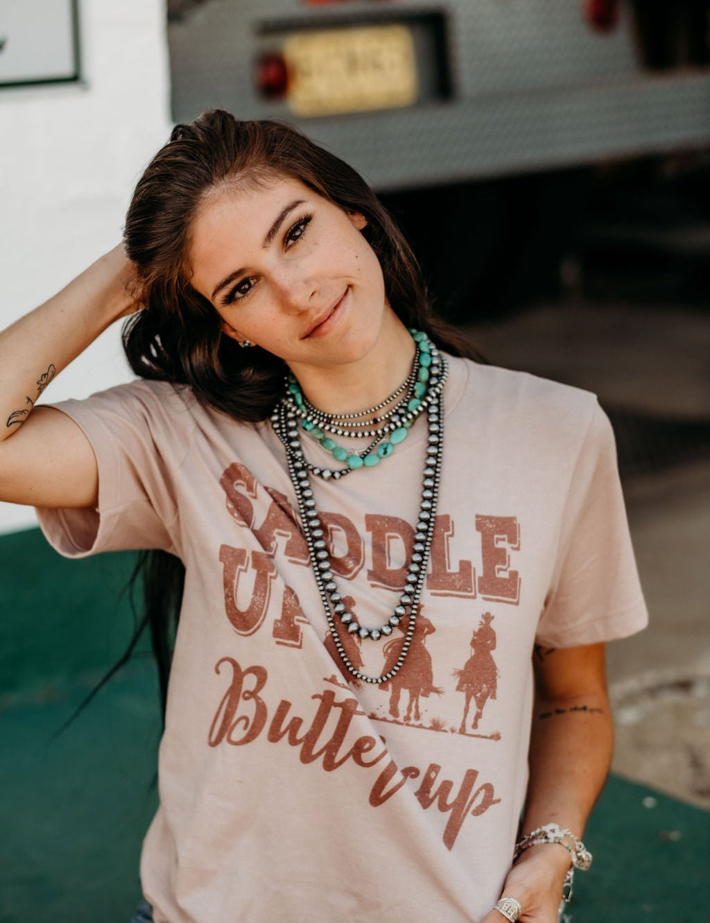 Saddle Up Buttercup Graphic TeePink GravelS