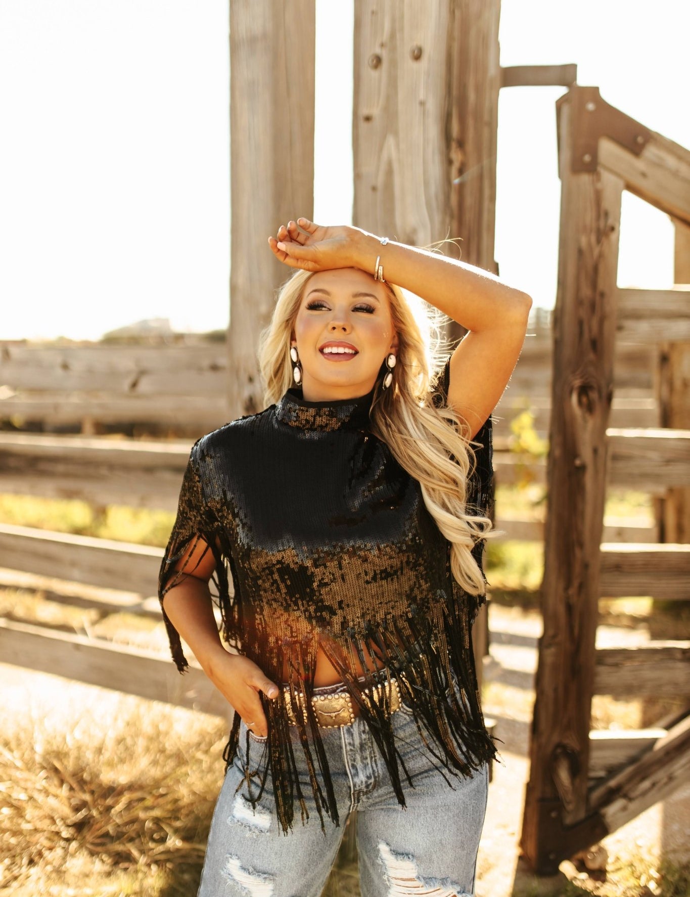 Sequin Fringe Poncho Top - BlackBlackS