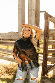 Sequin Fringe Poncho Top - BlackBlackS