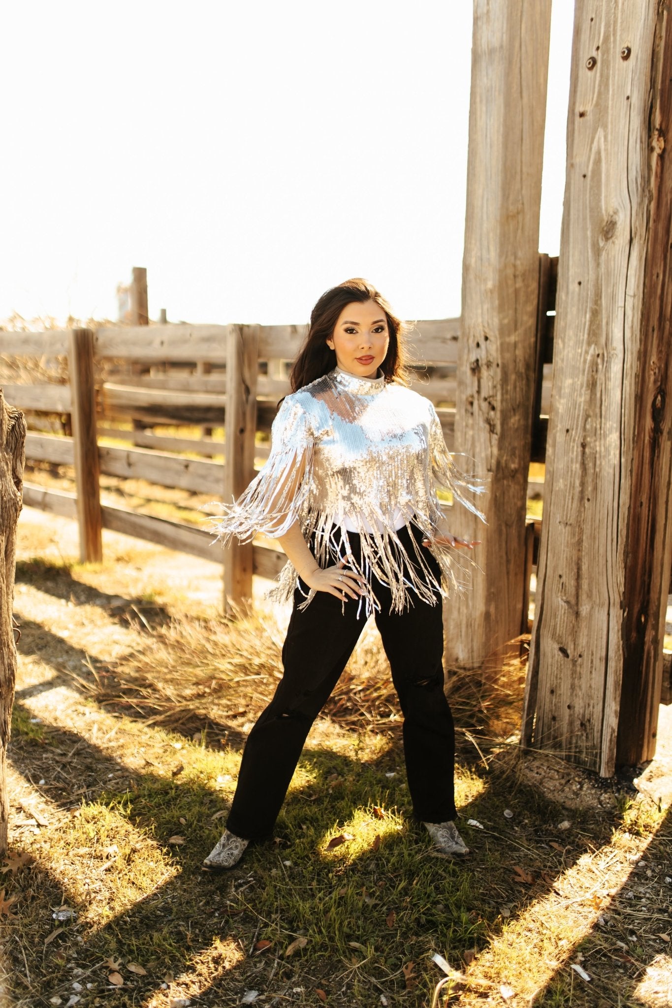 Sequin Fringe Poncho Top - SilverSilverS