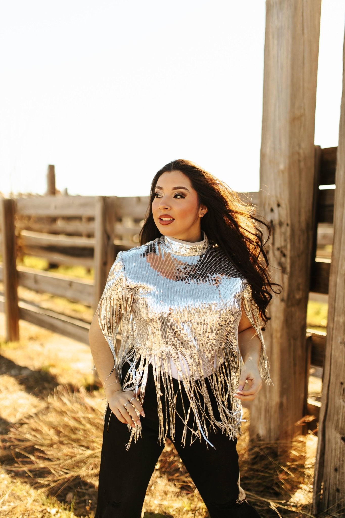 Sequin Fringe Poncho Top - SilverSilverS
