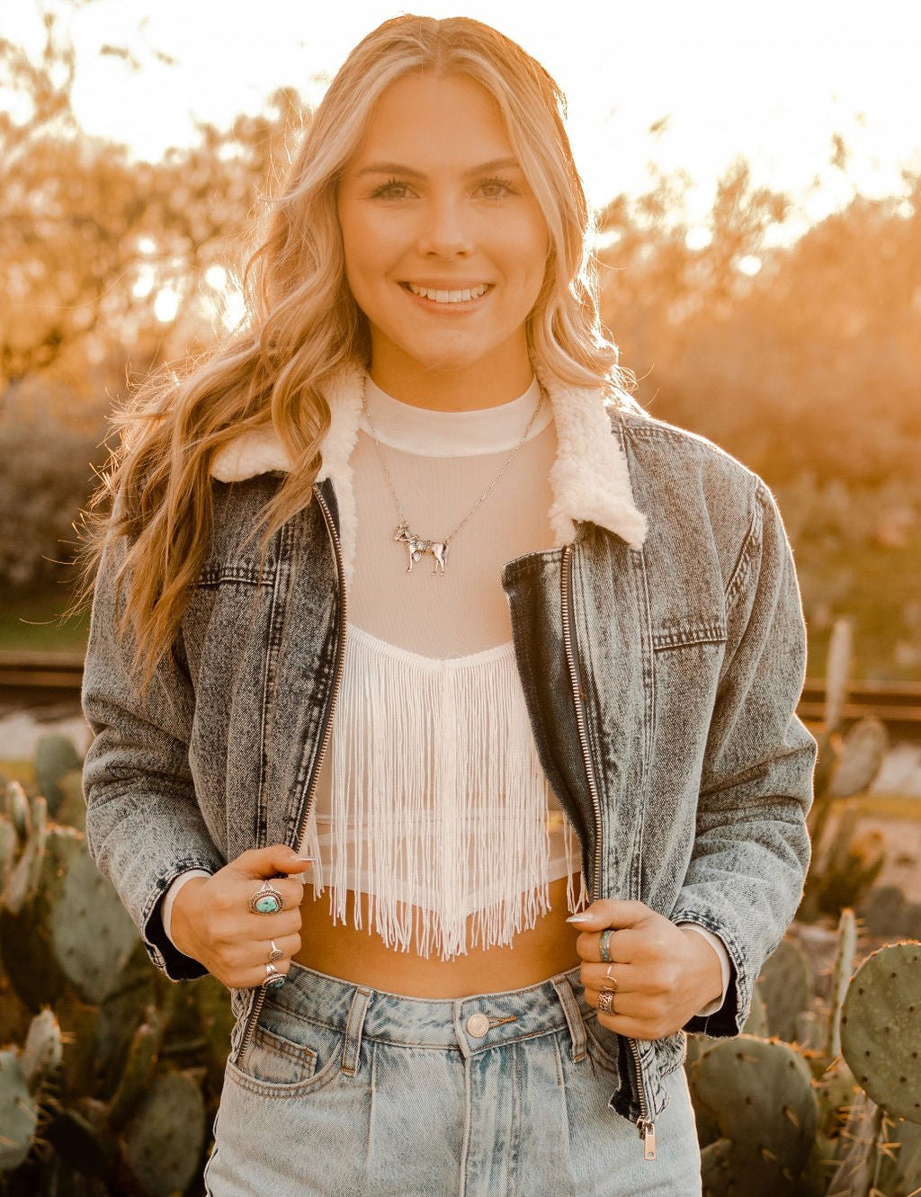 Sheer Long Sleeve Fringe Crop TopWhiteM