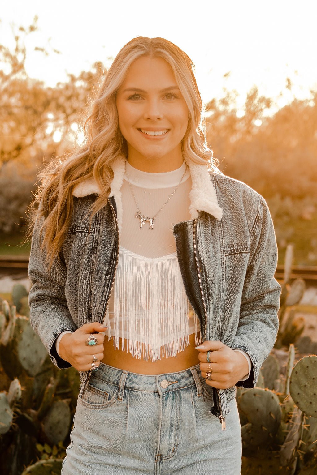 Sheer Long Sleeve Fringe Crop TopWhiteM