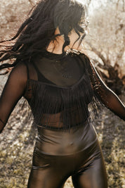 Sheer Long Sleeve Fringe Crop TopWhiteS