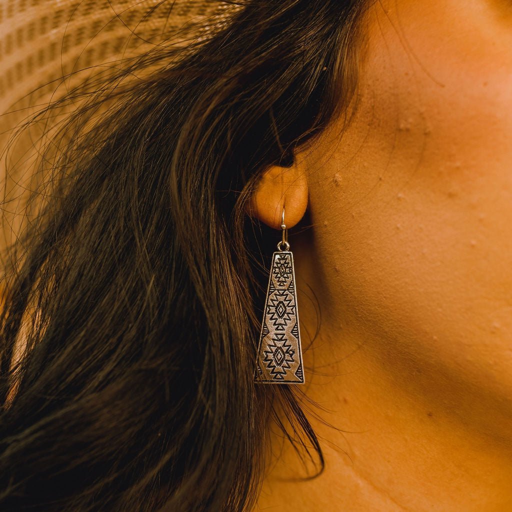 Silver Burnished Aztec EarringsSilverOS