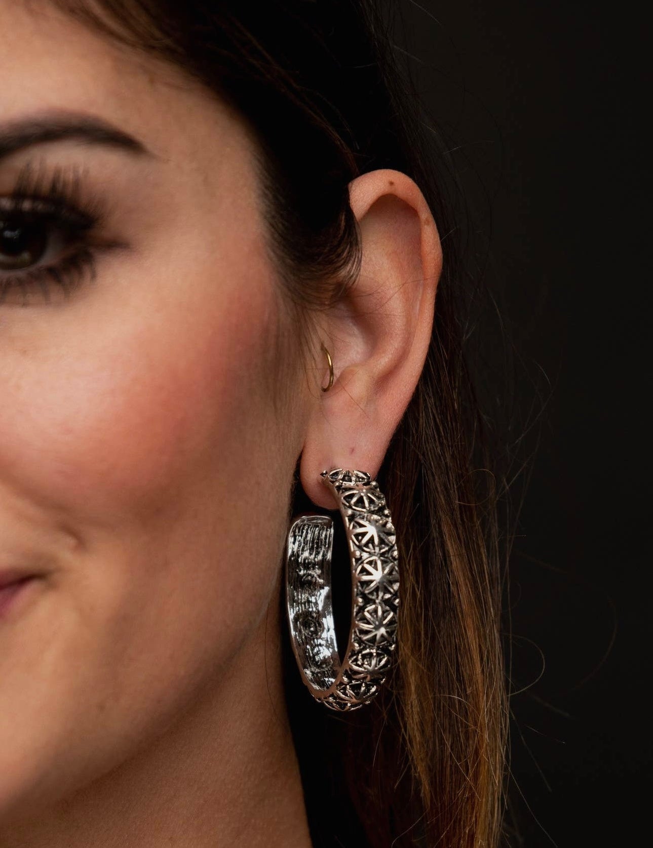Silver Concho Burst Hoop EarringsSilverOS