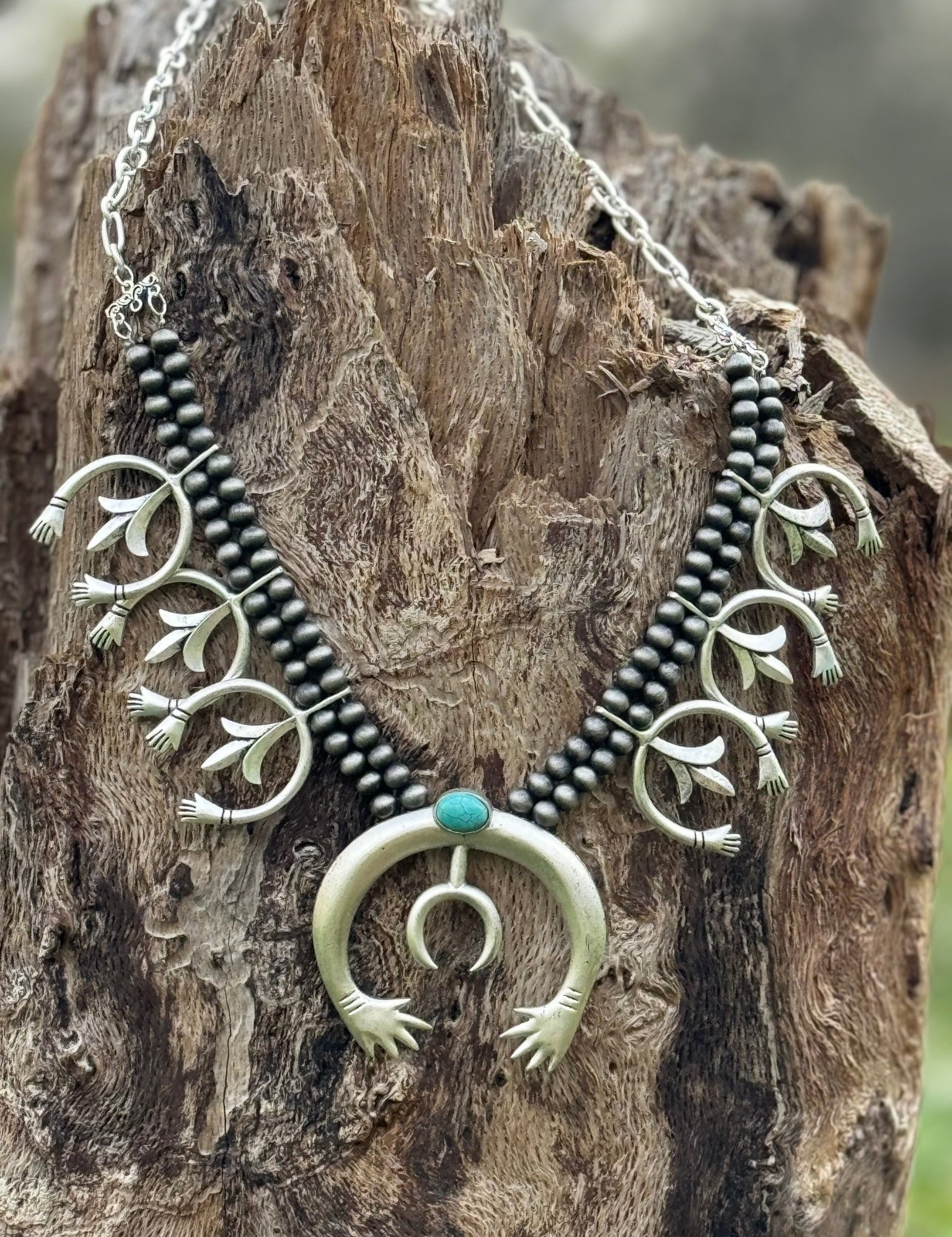 Silvertone Squash Blossom NecklaceSilverOS