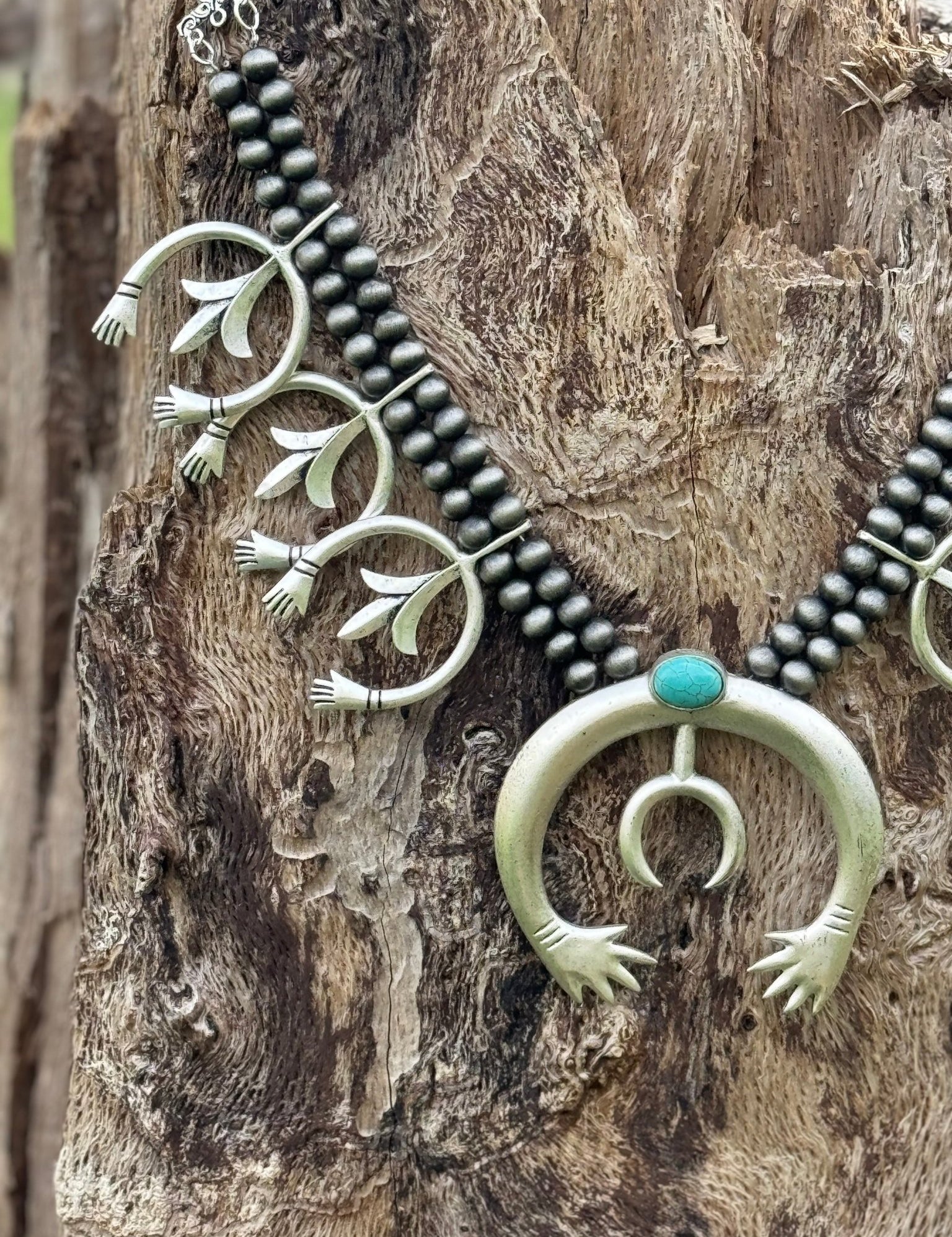 Silvertone Squash Blossom NecklaceSilverOS