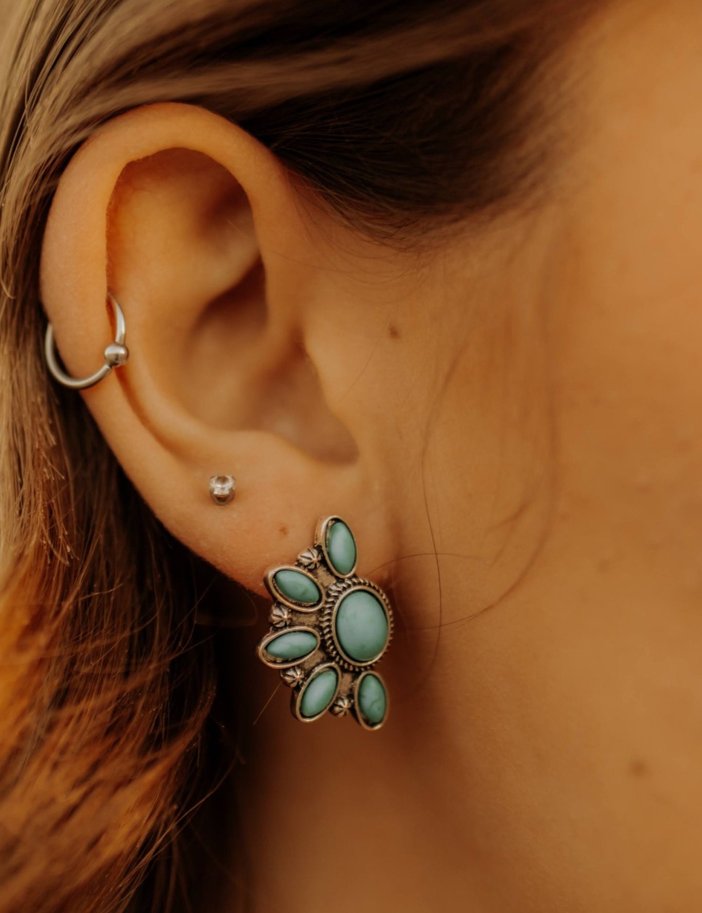 Small Turquoise Cluster Stud EarringsTurquoiseOS