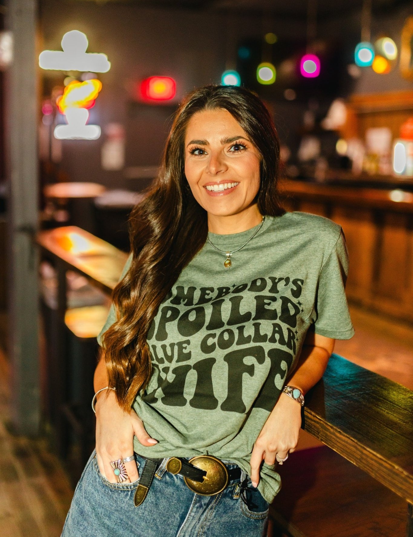 Spoiled Blue Collar Wife Graphic TeeOliveS