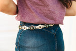 Studded Turquoise Thin Faux Leather Belt - IvoryIvoryOS