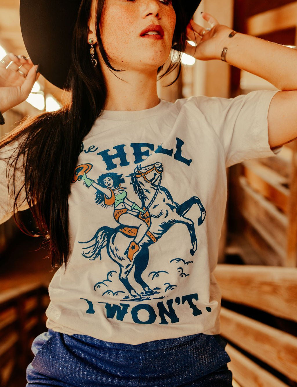 The Hell I Won't Cowgirl Graphic TeeTanS