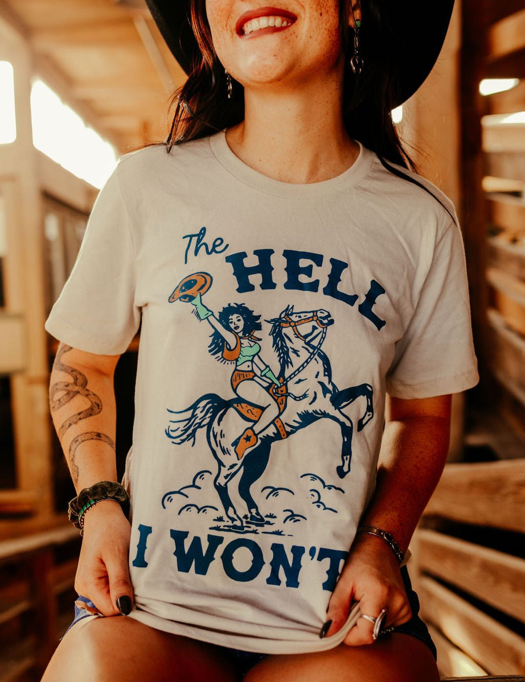 The Hell I Won't Cowgirl Graphic TeeTanS
