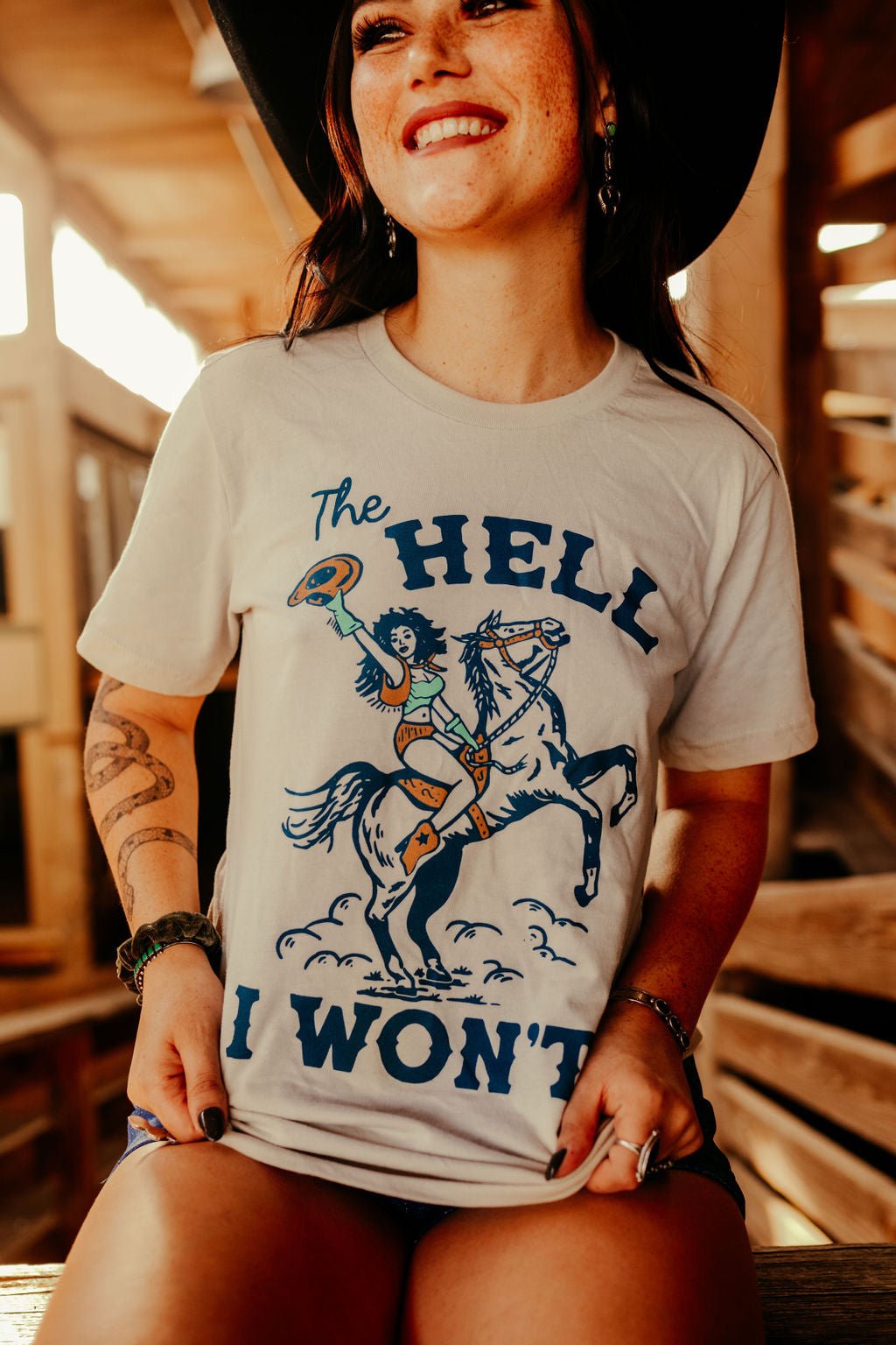 The Hell I Won't Cowgirl Graphic TeeTanS