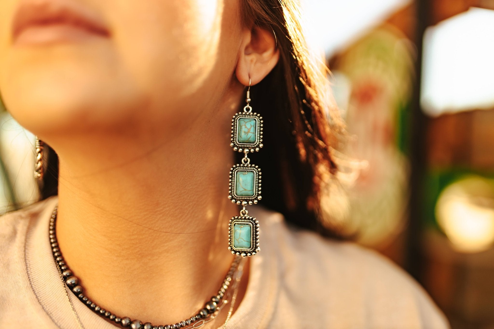 Trio Turquoise Stones Drop EarringsTurquoiseOS