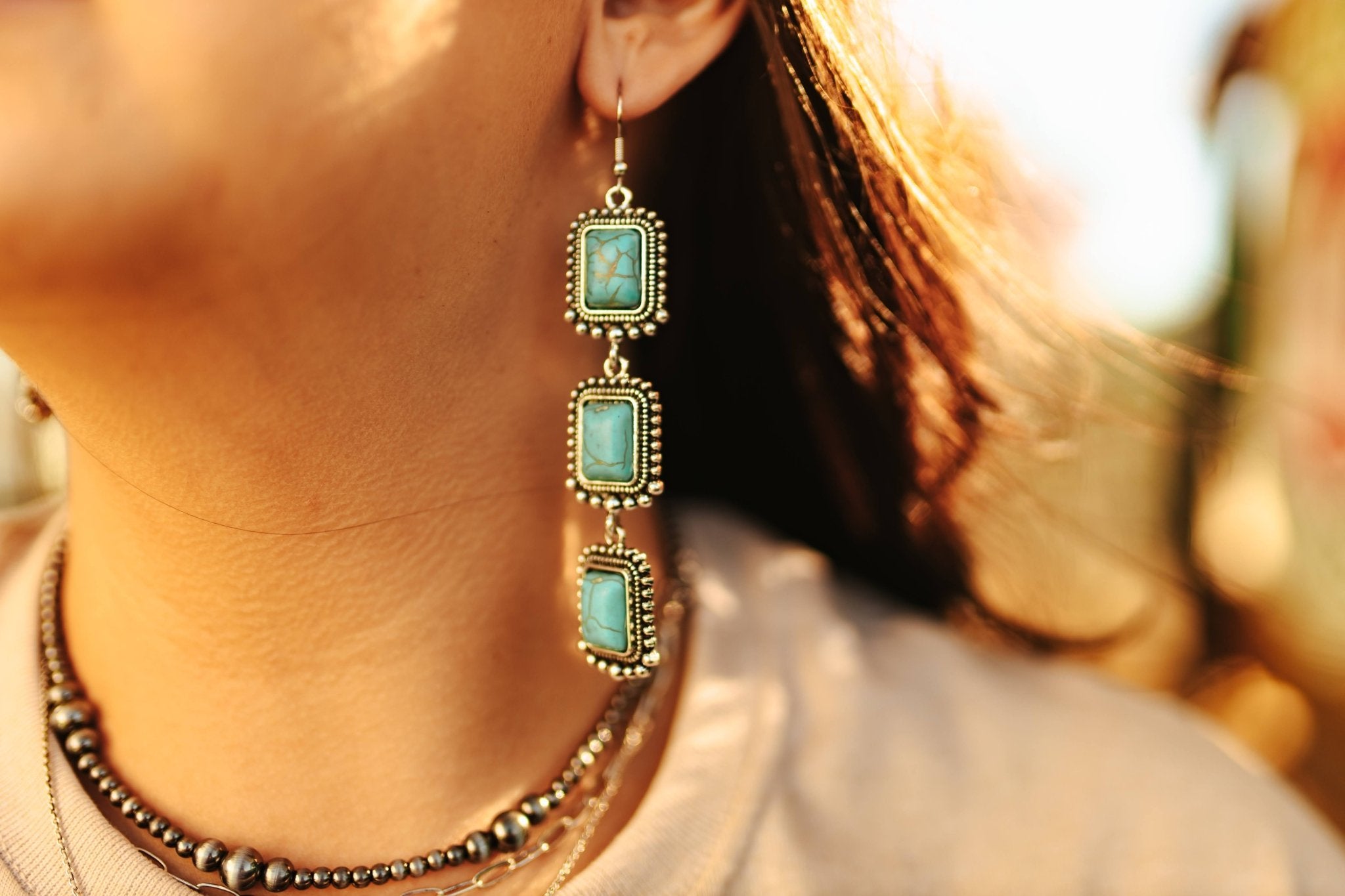 Trio Turquoise Stones Drop EarringsTurquoiseOS