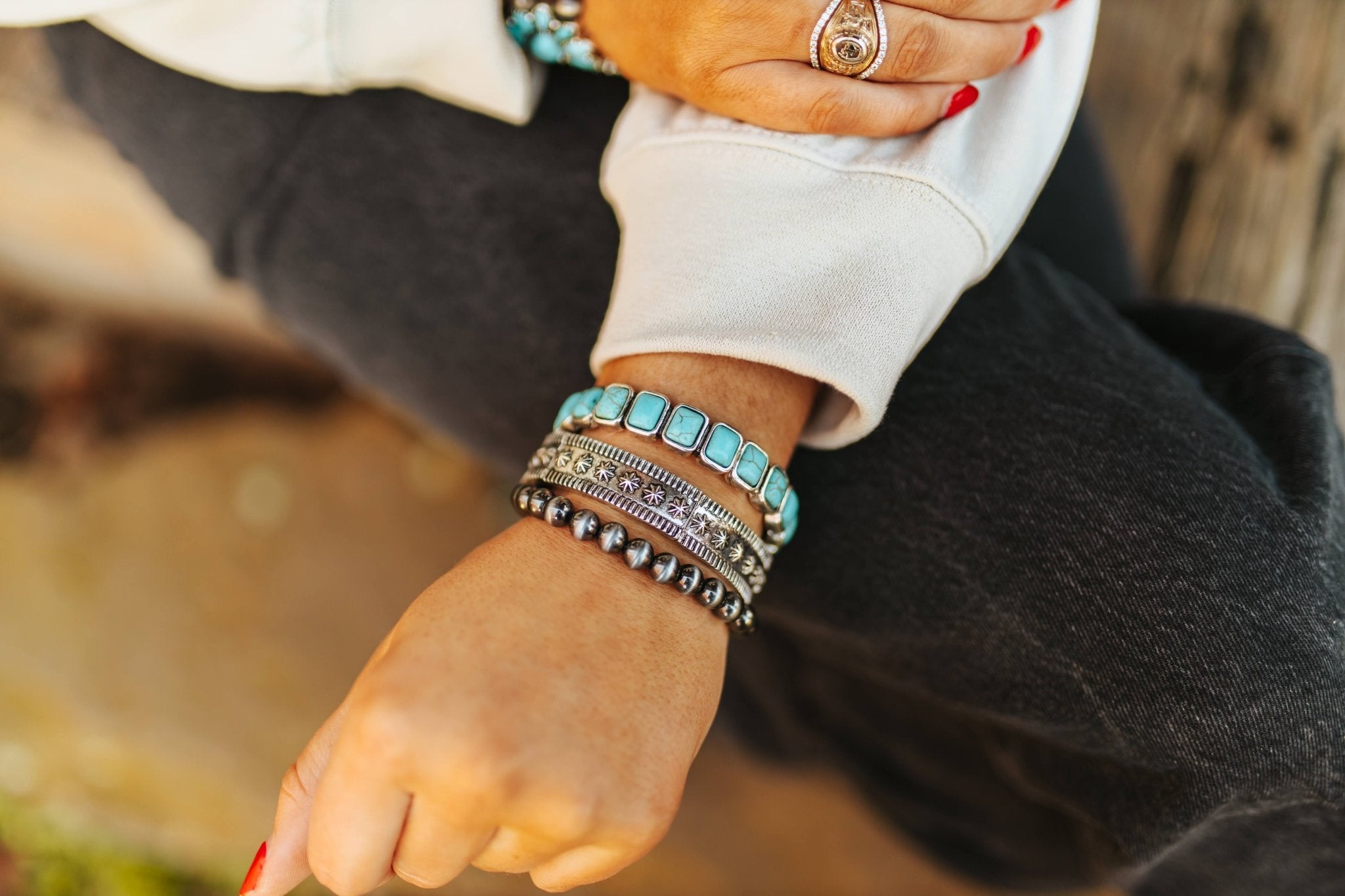 Turquoise and Navajo Pearl Bracelet StackMultiOS