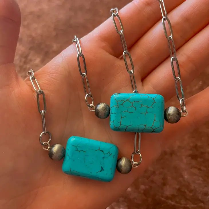 Turquoise Bar Paperclip Chain NecklaceTurquoiseOS
