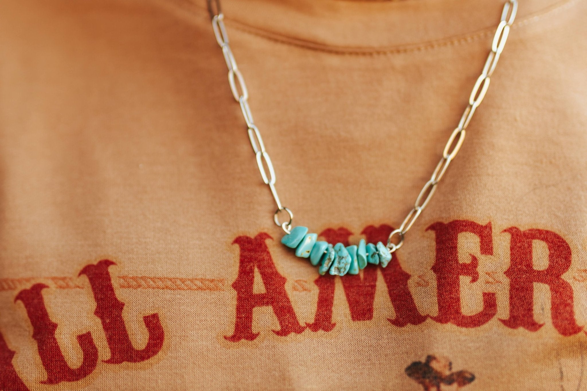Turquoise Chips Paperclip Chain NecklaceTurquoiseOS