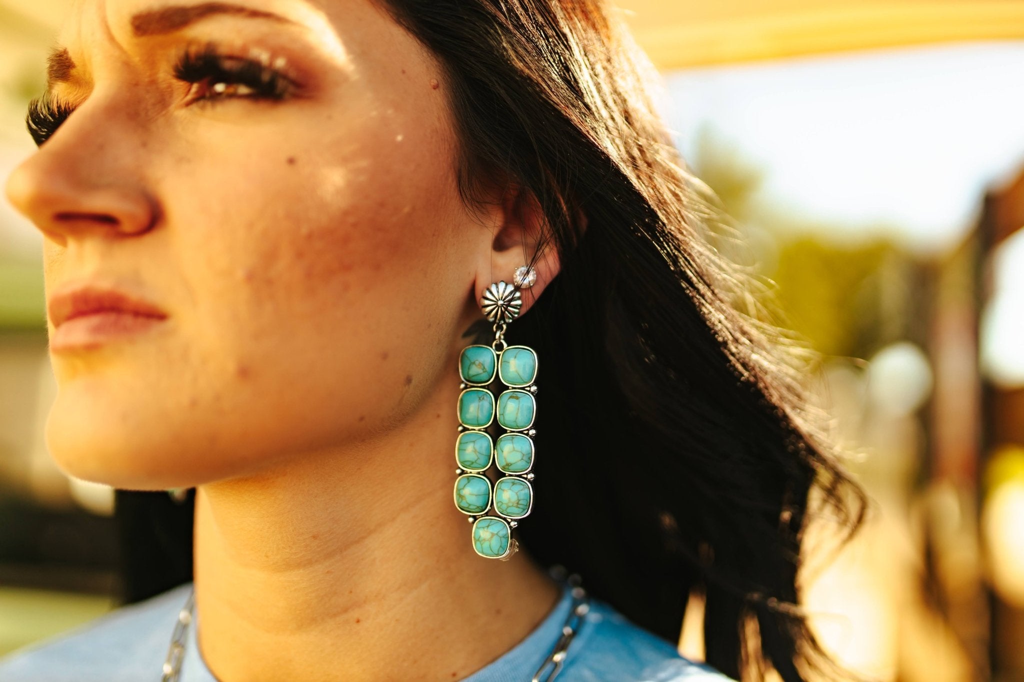 Turquoise Cluster Concho Drop EarringsTurquoiseOS