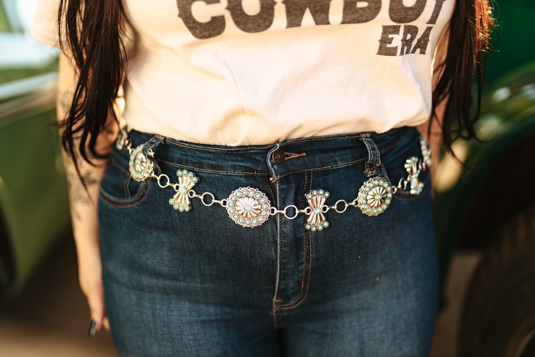 Turquoise Multi Concho Chain BeltSilverOS