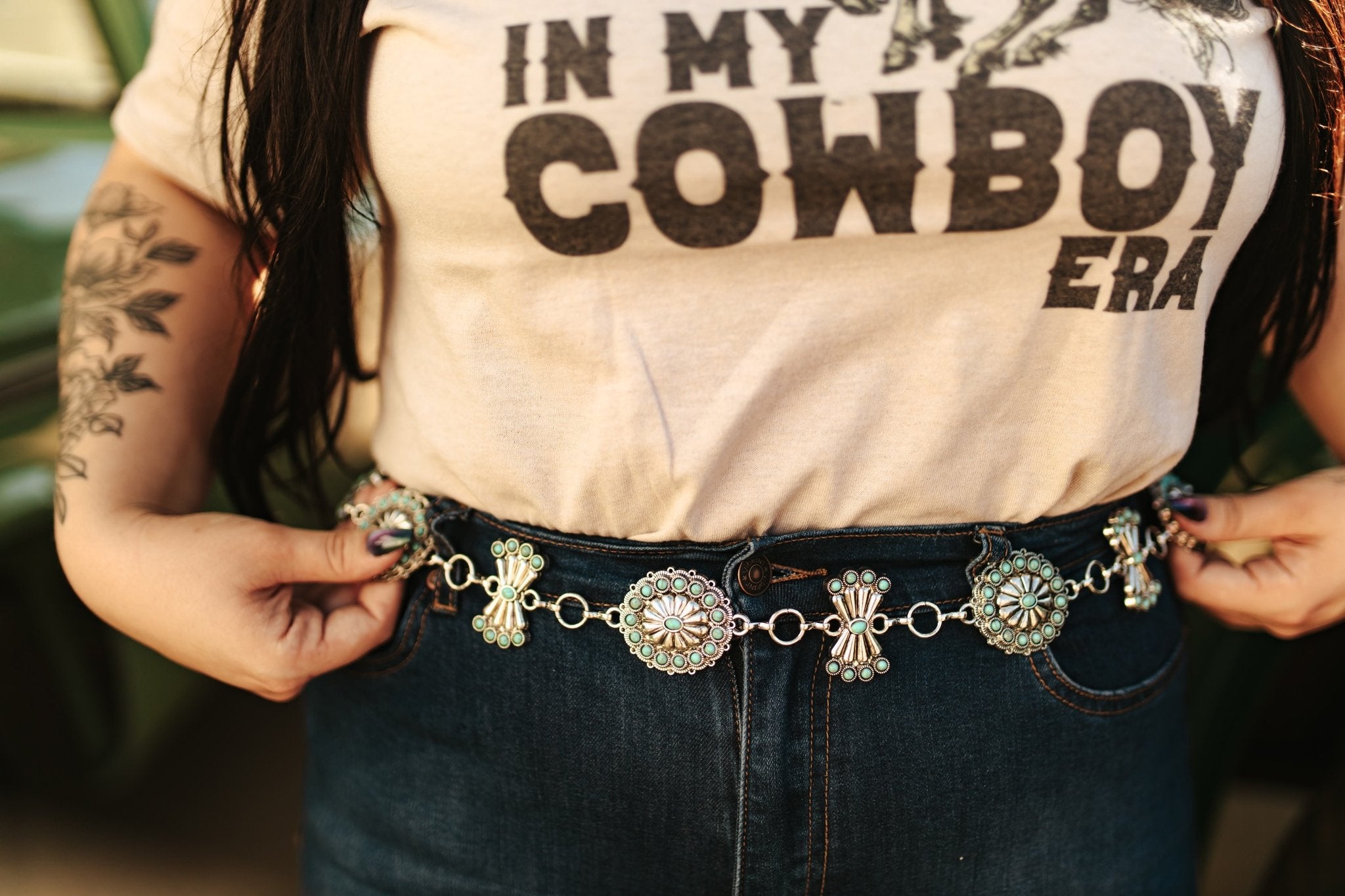 Turquoise Multi Concho Chain BeltSilverOS