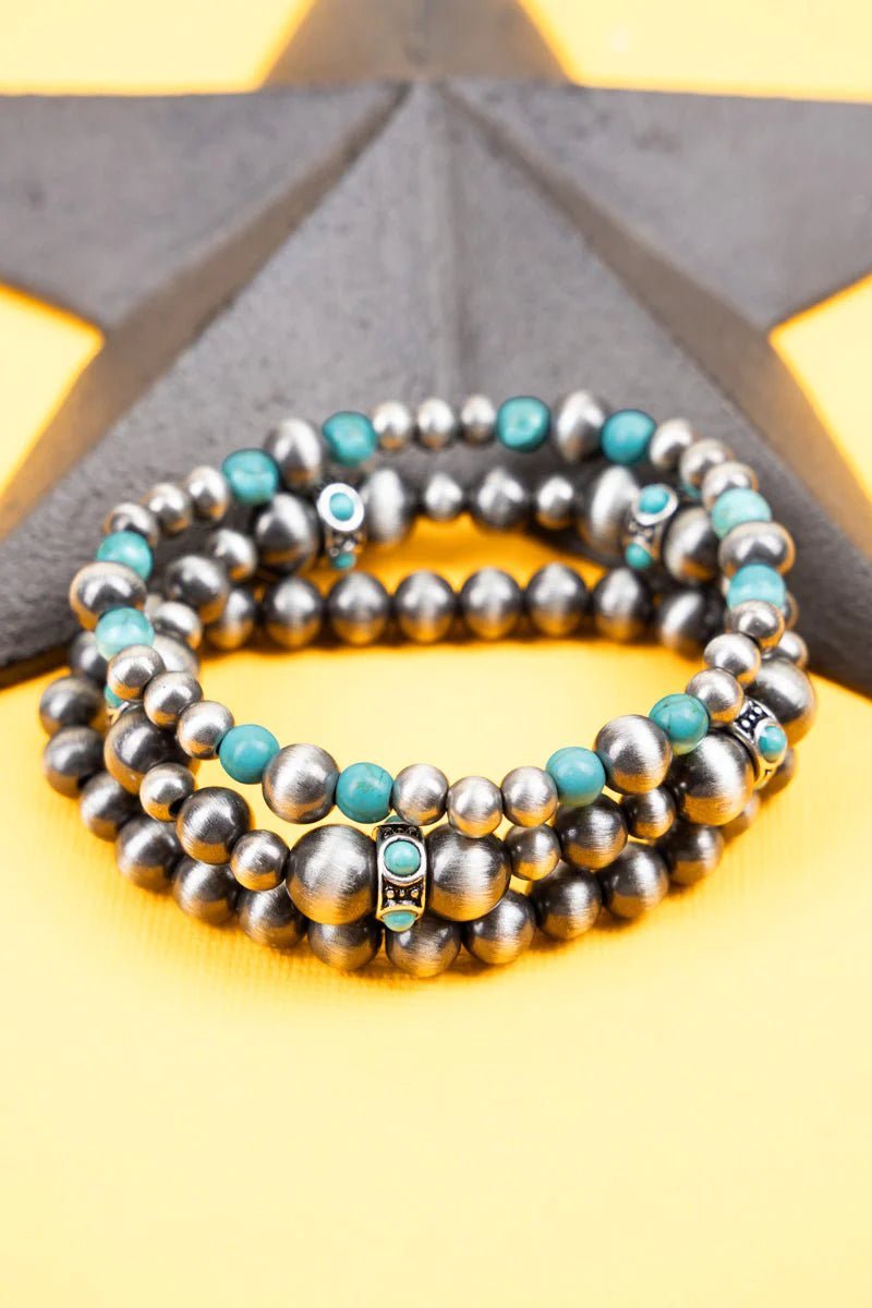 Turquoise Navajo Pearl Beaded Bracelet StackSilverOS
