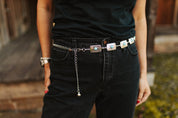 Turquoise Rectangle Concho Chain BeltSilverOS