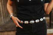 Turquoise Rectangle Concho Chain BeltSilverOS