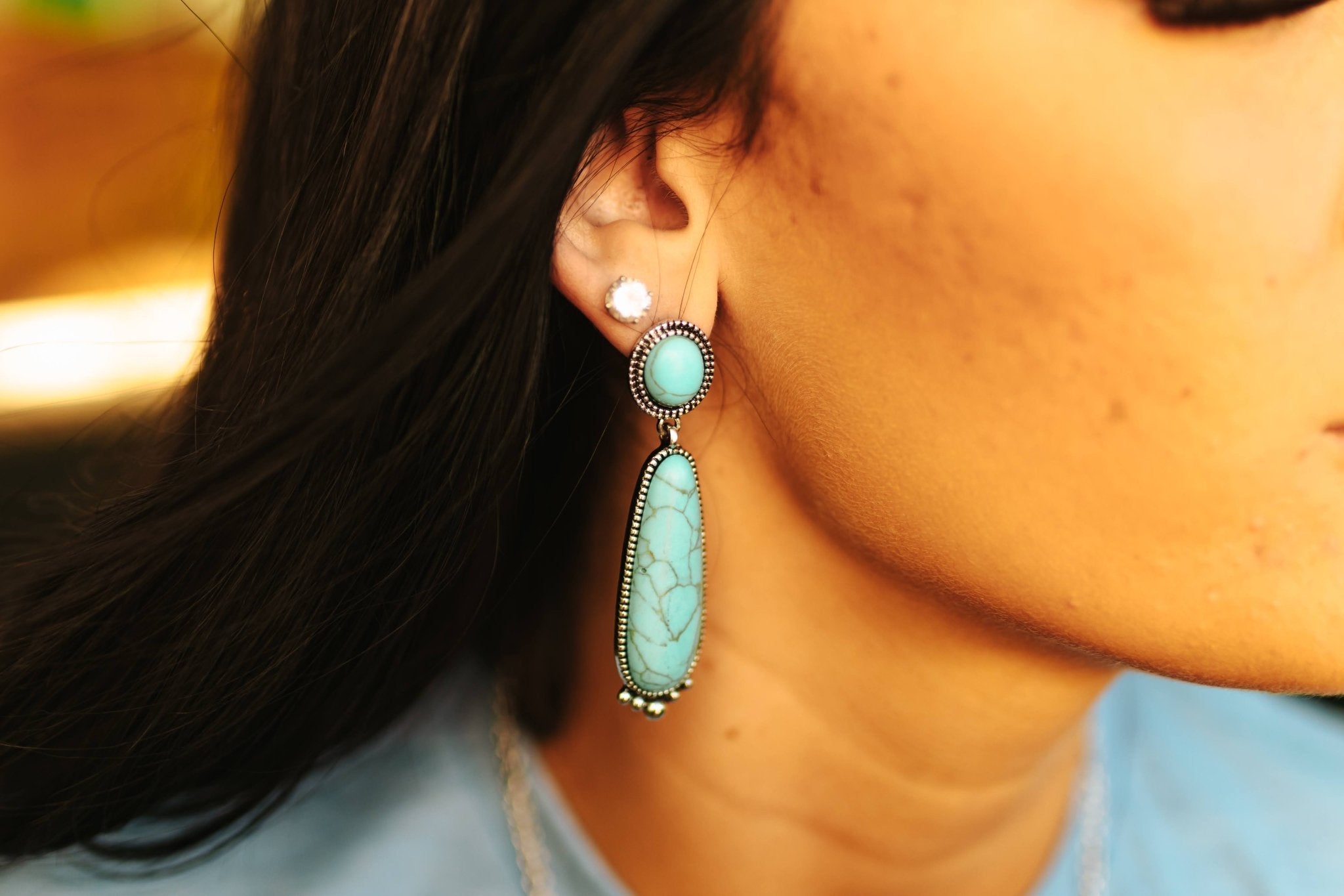 Turquoise Squash Blossom Dangle EarringsTurquoiseOS