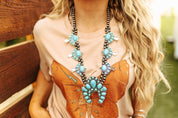 Turquoise Squash Blossom Pearl Beaded NecklaceTurquoiseOS