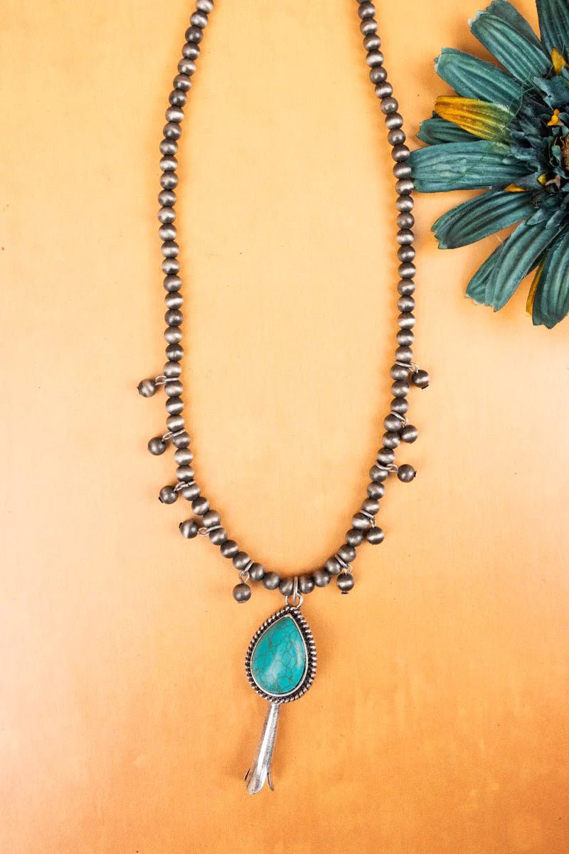 Turquoise Squash Blossom Pearl NecklaceSilverOS