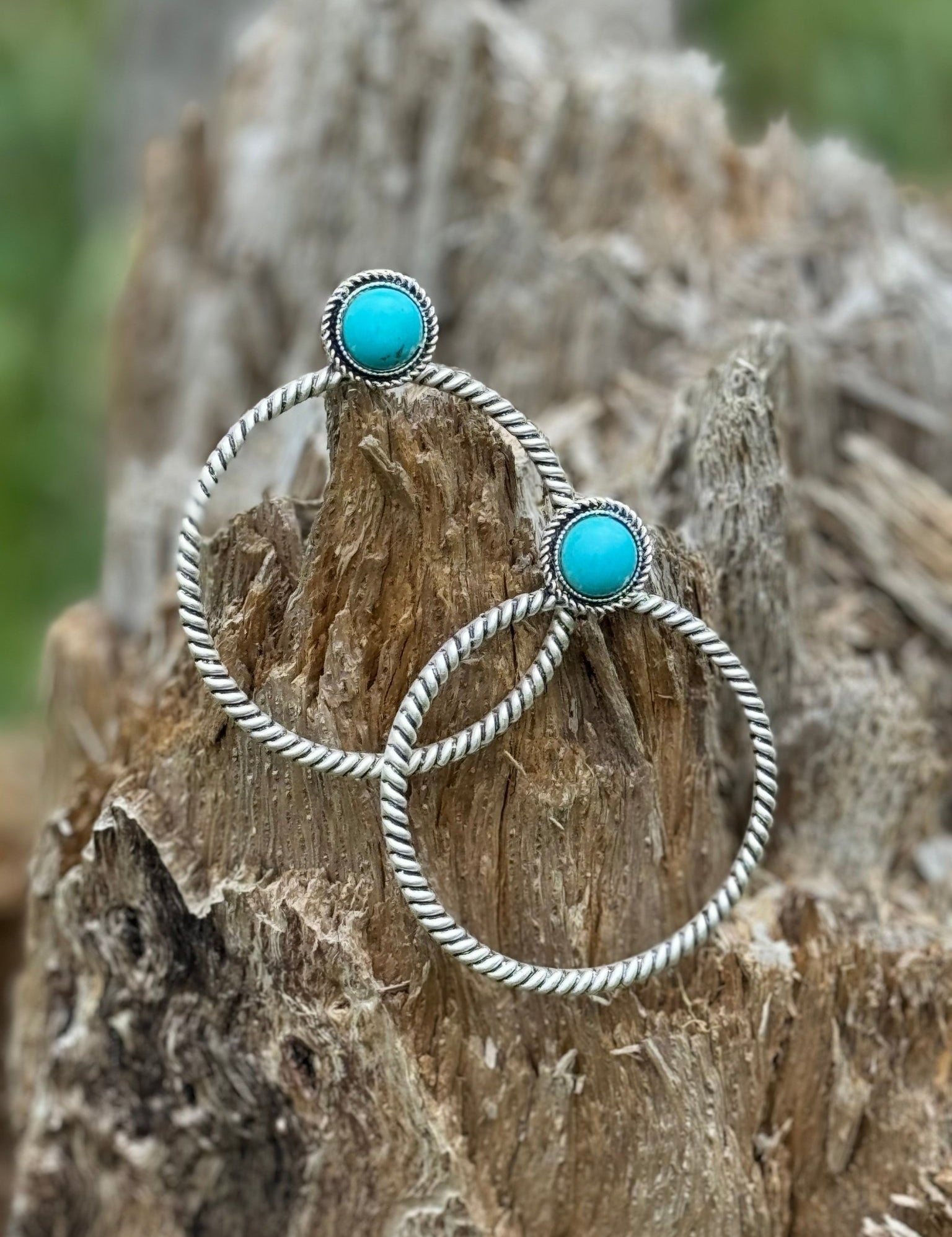 Turquoise Stud Rope Hoop EarringsSilverOS