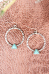 Turquoise Triangle Stone Hammered Circle Drop EarringsSilverOS