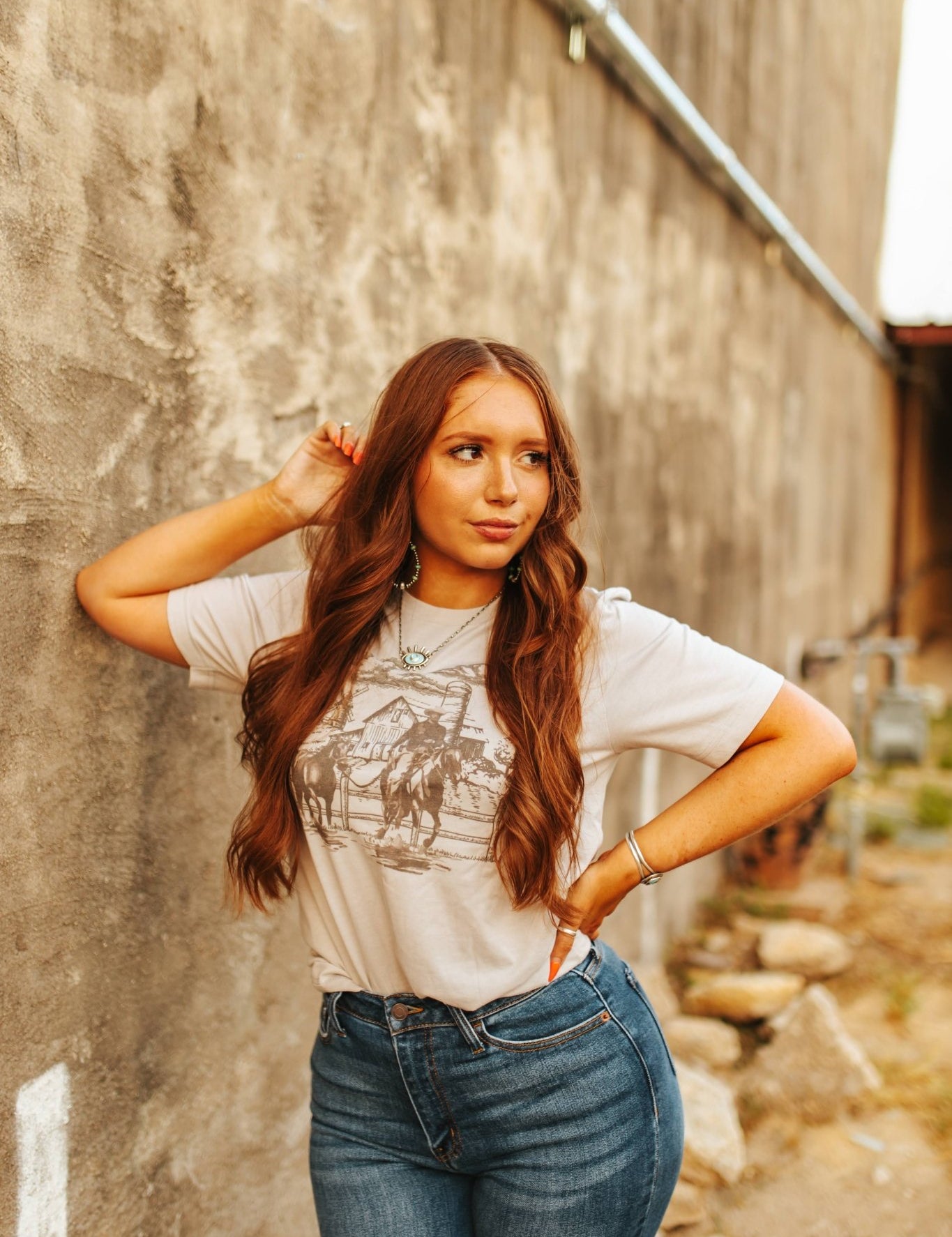 Western Cowboy Scene Graphic T-shirtCool GreyS