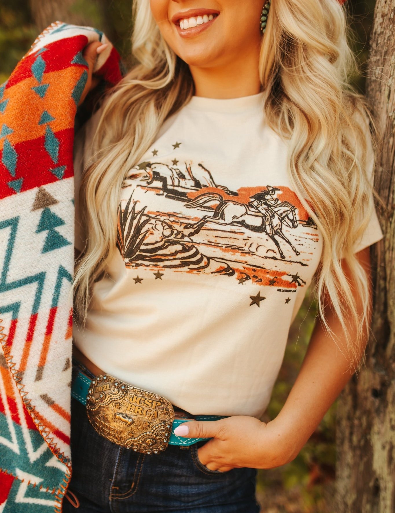 Western Cowboy Starry Desert Scene Graphic TeeCreamS