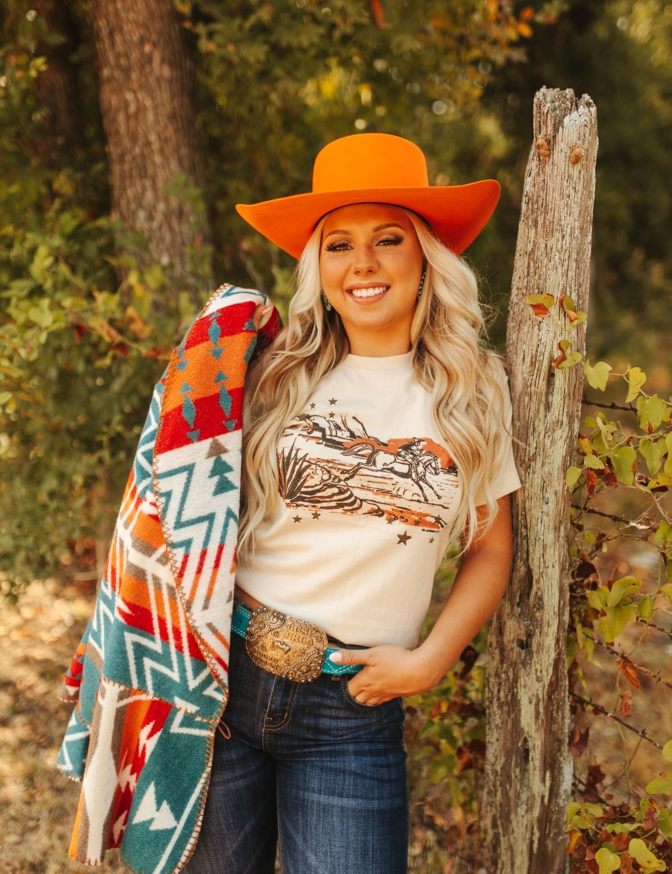 Western Cowboy Starry Desert Scene Graphic TeeCreamS