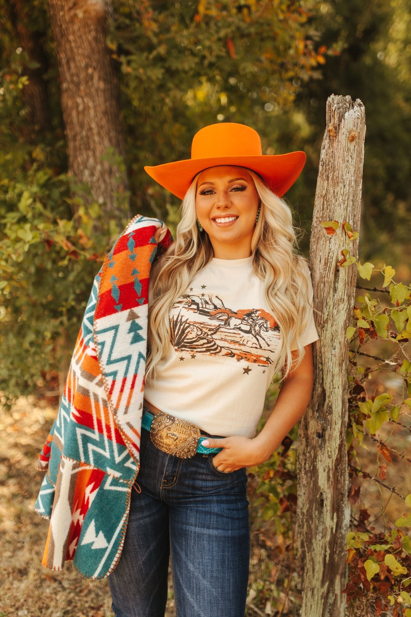 Western Cowboy Starry Desert Scene Graphic TeeCreamS