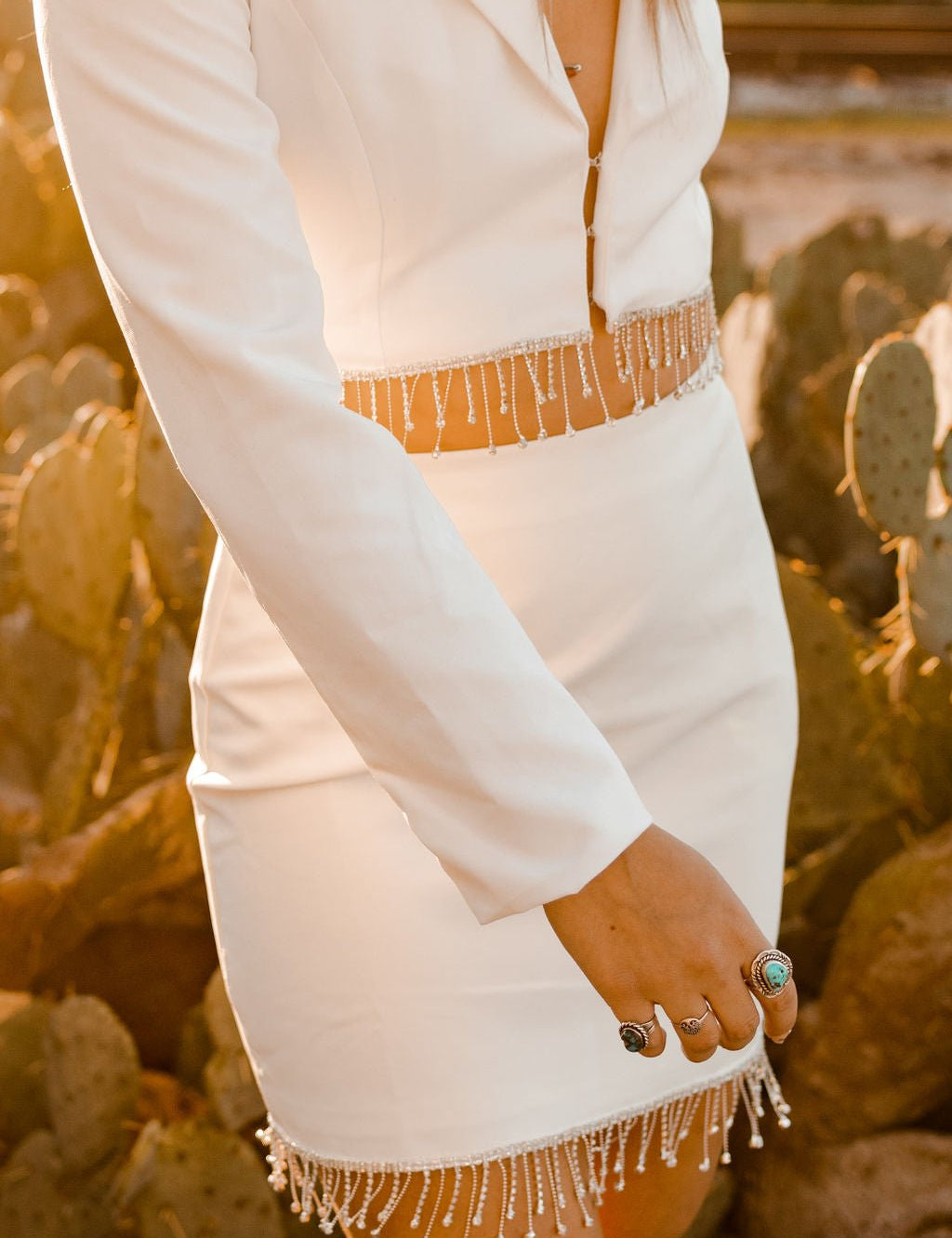 White Rhinestone Fringe SkirtWhiteS