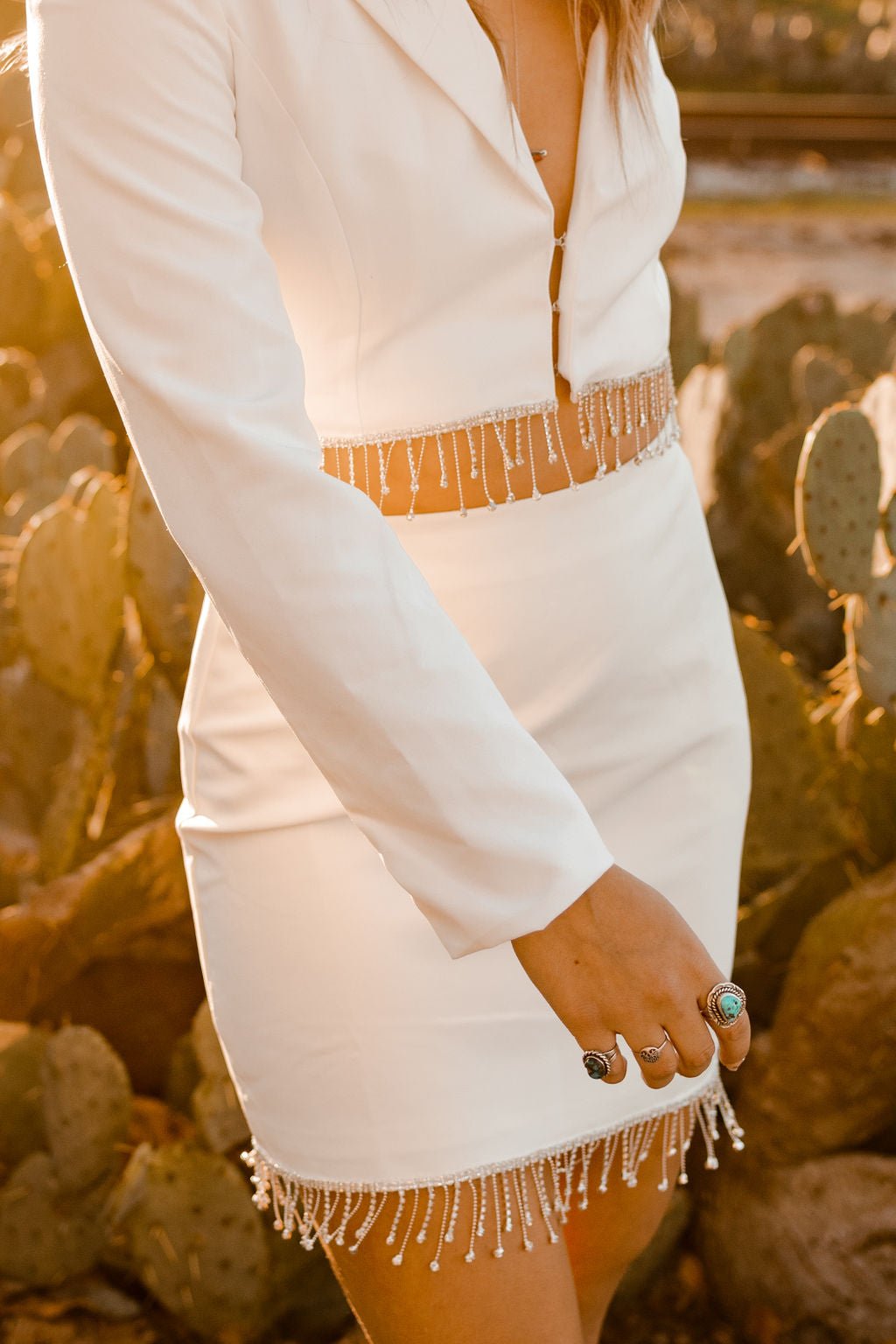 White Rhinestone Fringe SkirtWhiteS