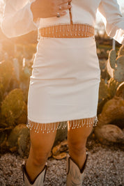 White Rhinestone Fringe SkirtWhiteS