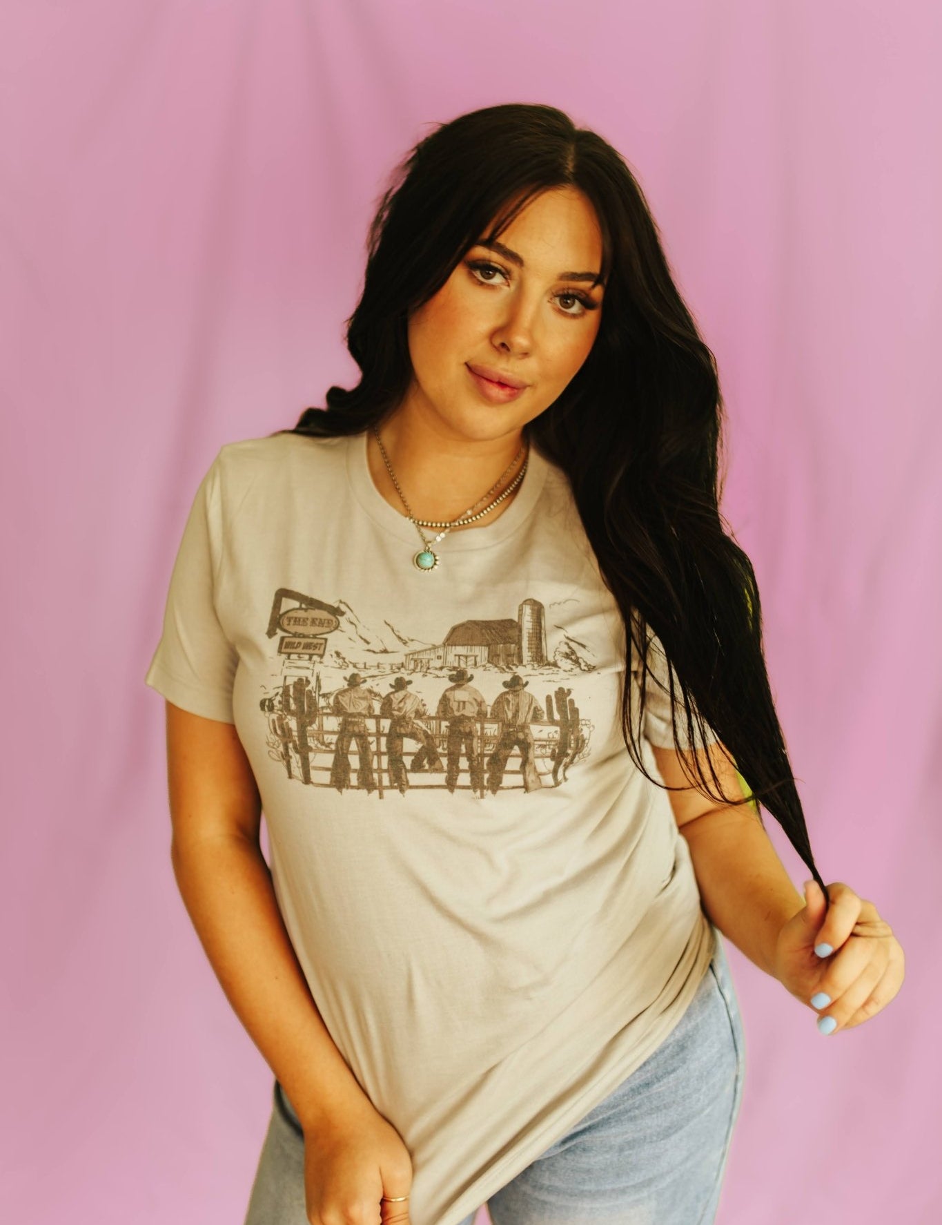 Wild West Cowboys Scene Graphic TeeCool GreyS