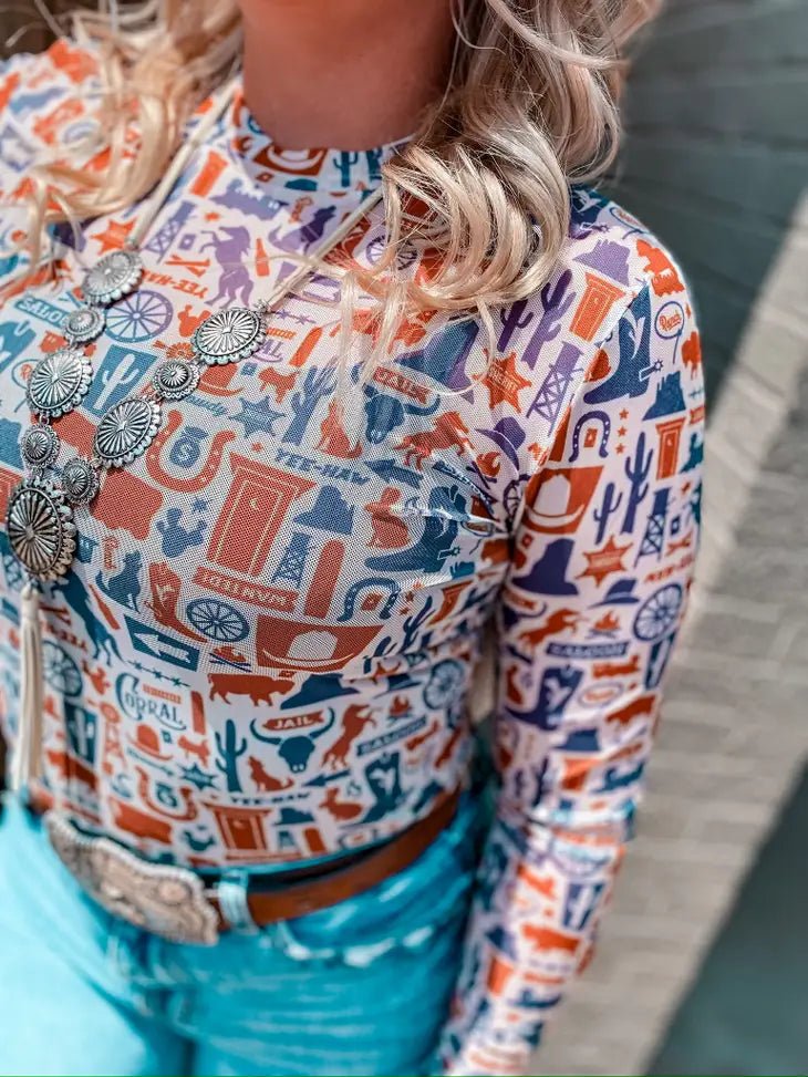 Wild West Long Sleeve Mesh TopMultiS