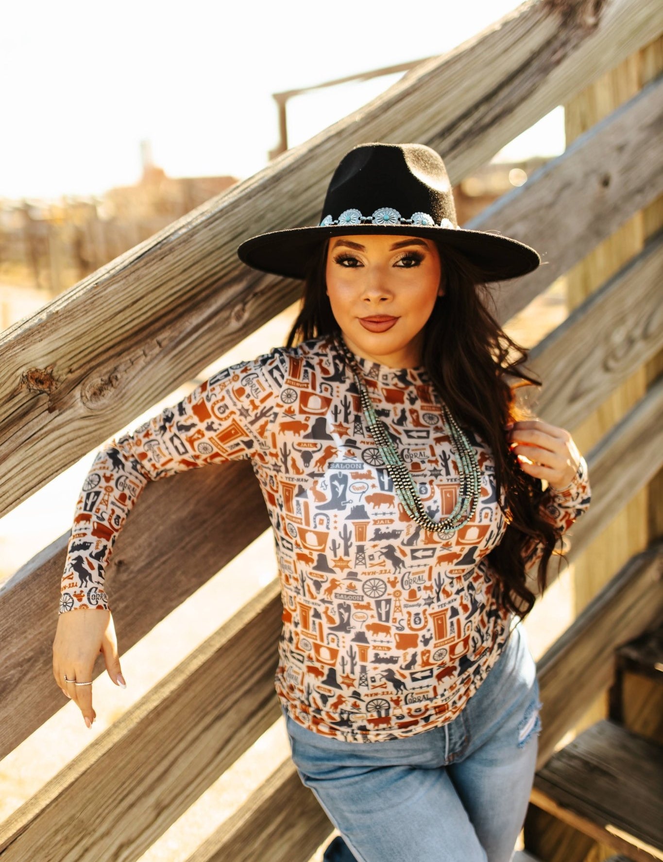 Wild West Long Sleeve Mesh TopMultiS