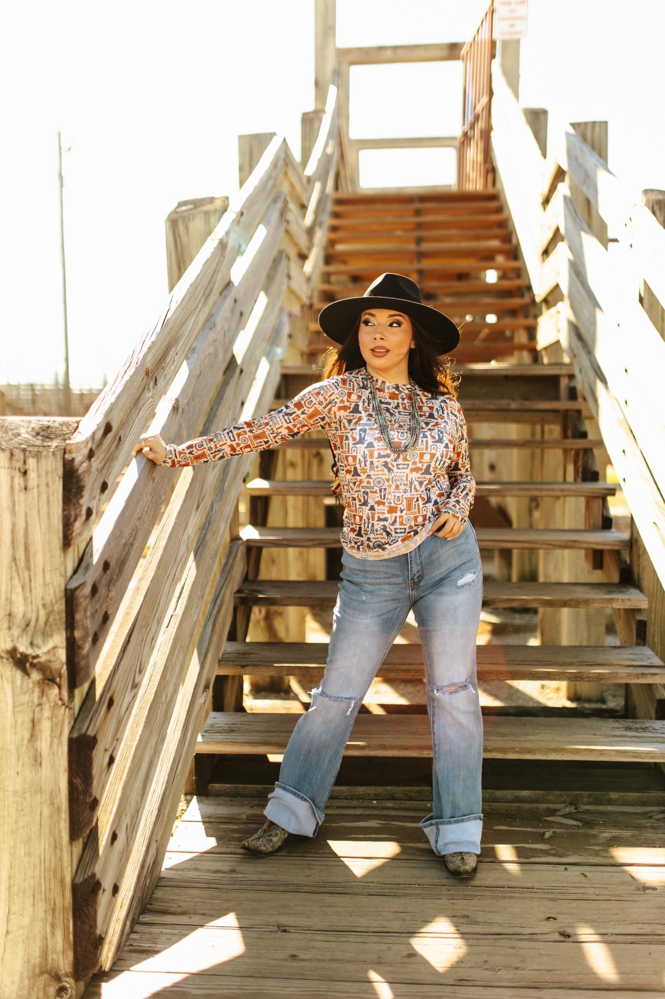 Wild West Long Sleeve Mesh TopMultiS