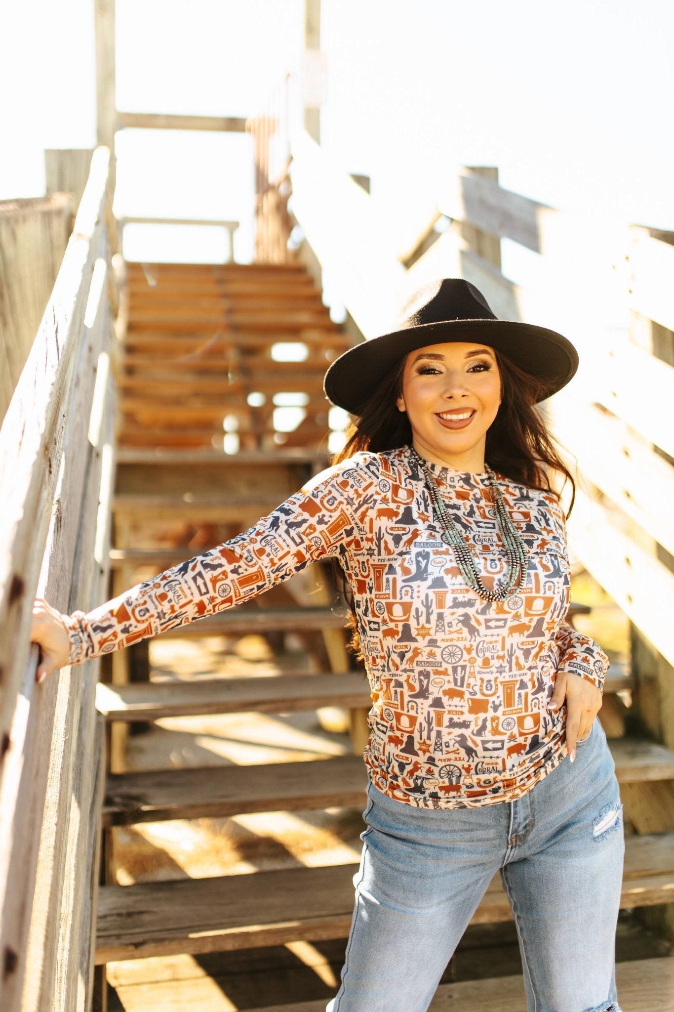 Wild West Long Sleeve Mesh TopMultiS