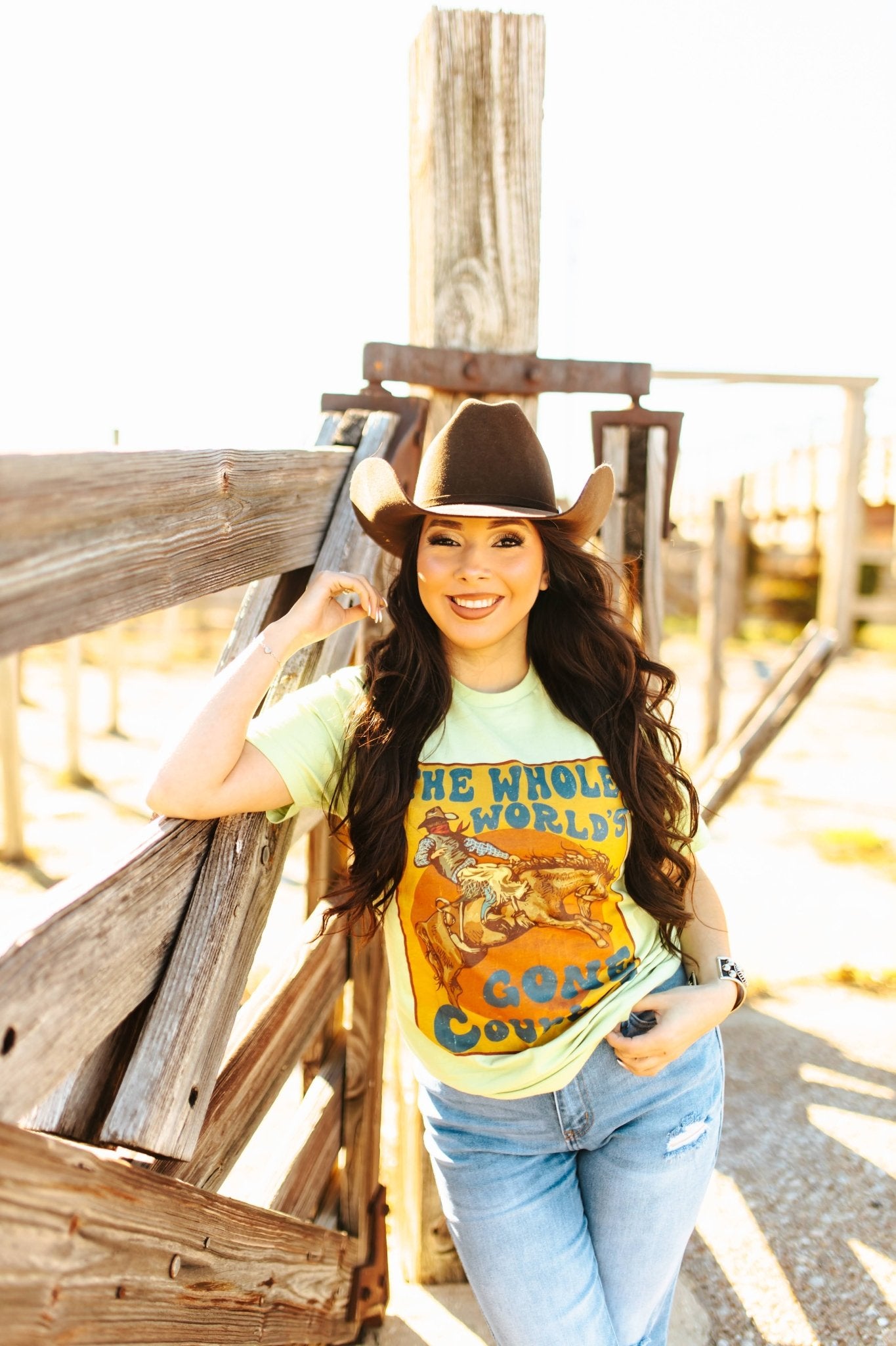 World's Gone Country Western Graphic TeeGreenS
