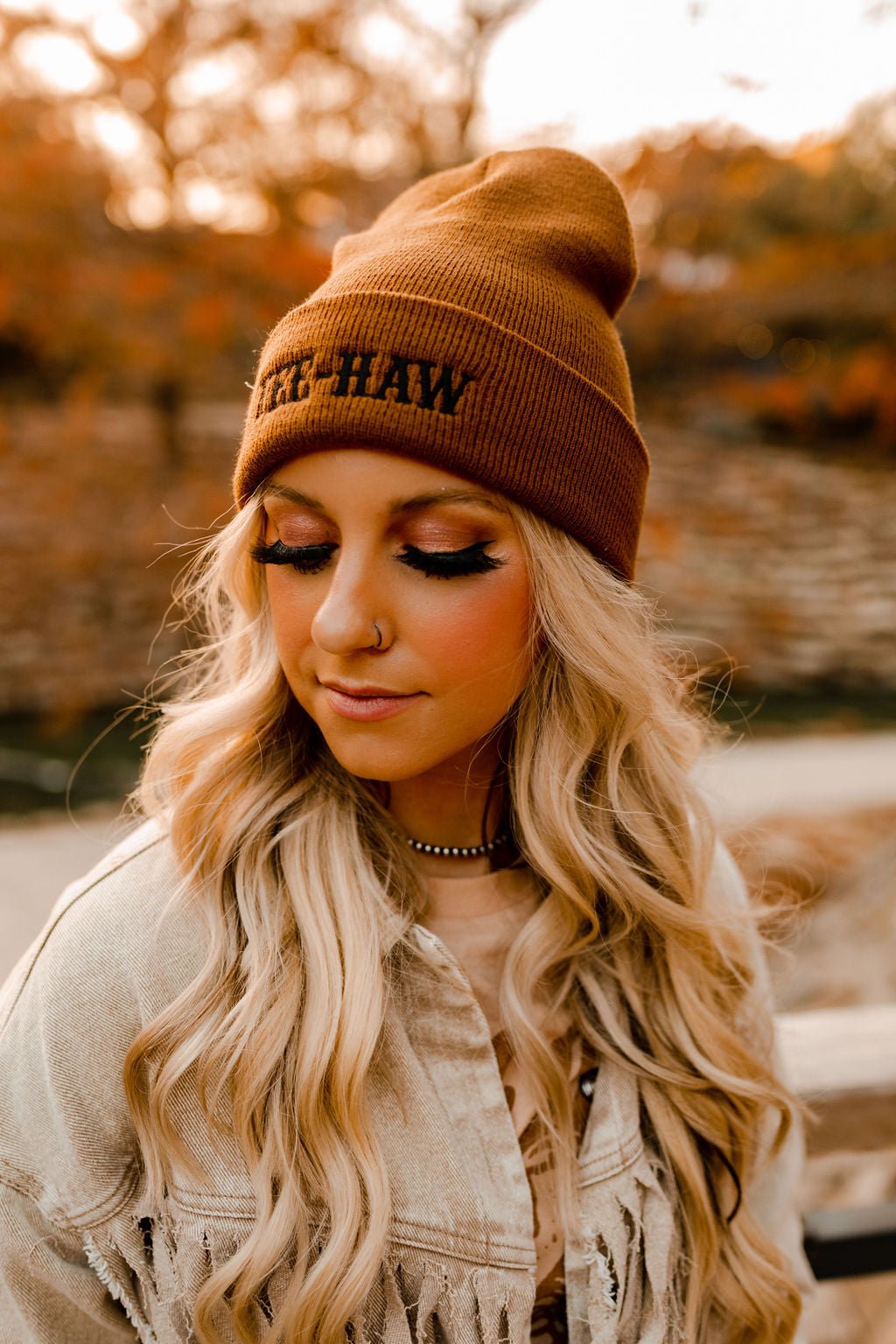 Yeehaw Knit Embroidered BeanieCaramelOS